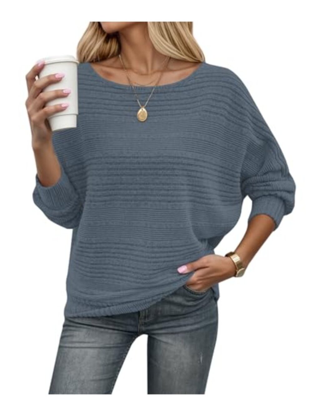 Womens Batwing Long Sleeve Tunic Sweater Loose Pullover Casual Tops
